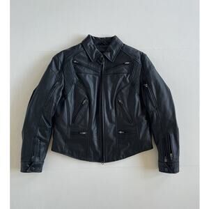 Vintage FIRST GEAR Black Leather Motorcycle Jacket / Size S /Zip Up Biker Lined